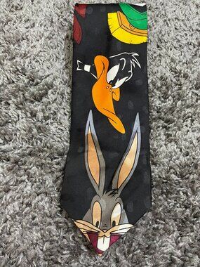 Vintage Looney Tunes Character Tie Bugs Bunny Taz Daffy Duck Novelty Silk